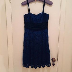 Kathy Roberts Cocktail or Prom Dress, Size 8, Blue, Lace and Sequin Overskirt
